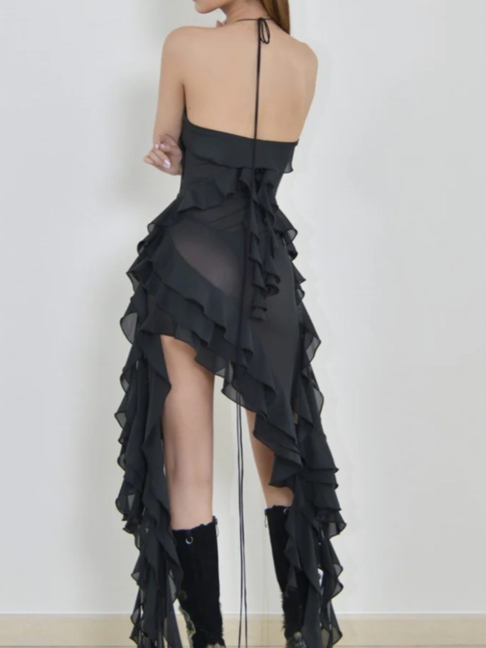 Fanci Club Black Dress with Ruffles - Garden of Eden - Picture 7 of 8